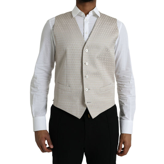Dolce & Gabbana Off White Cotton Waistcoat Dress Formal Vest