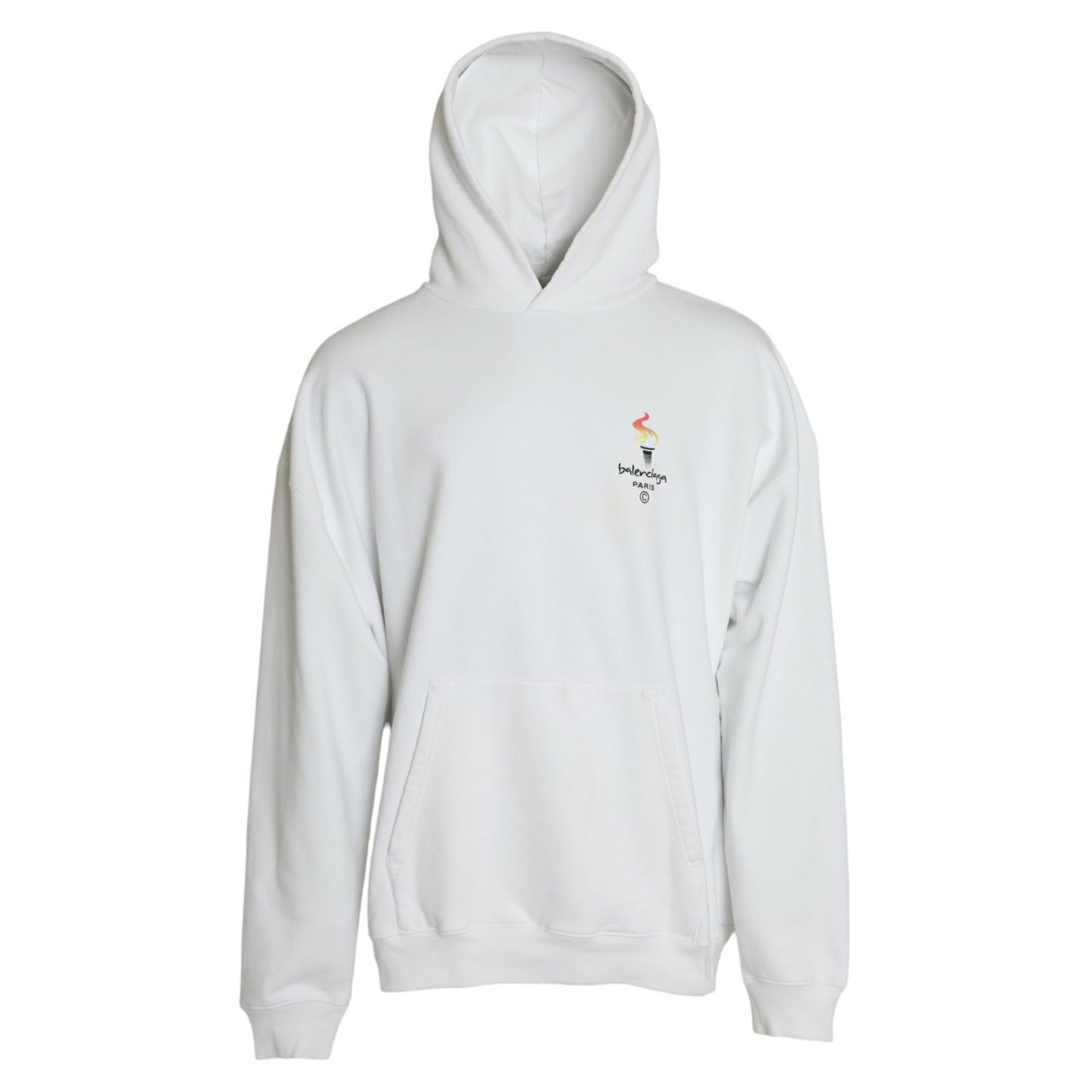 Balenciaga White Cotton Logo Hooded Pullover Sweatshirt Sweater
