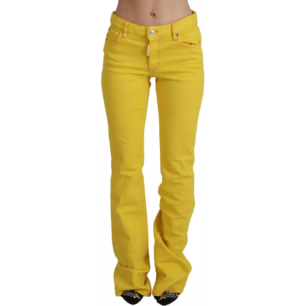 Dsquared² Yellow Cotton Mid Waist Flare Denim Trouser Jeans PAN74498