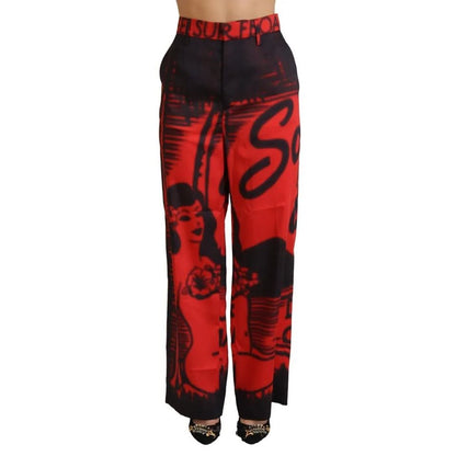 Dsquared² Red Printed High Waist Straight Pants