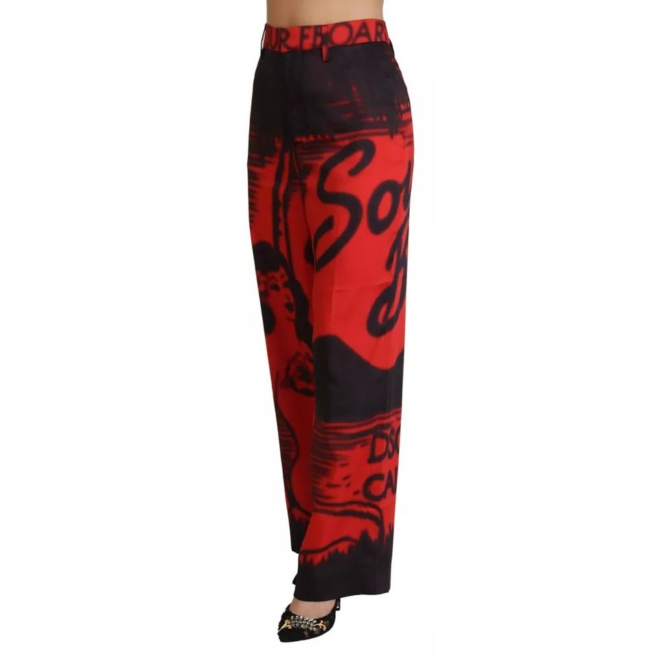 Dsquared² Red Printed High Waist Straight Pants