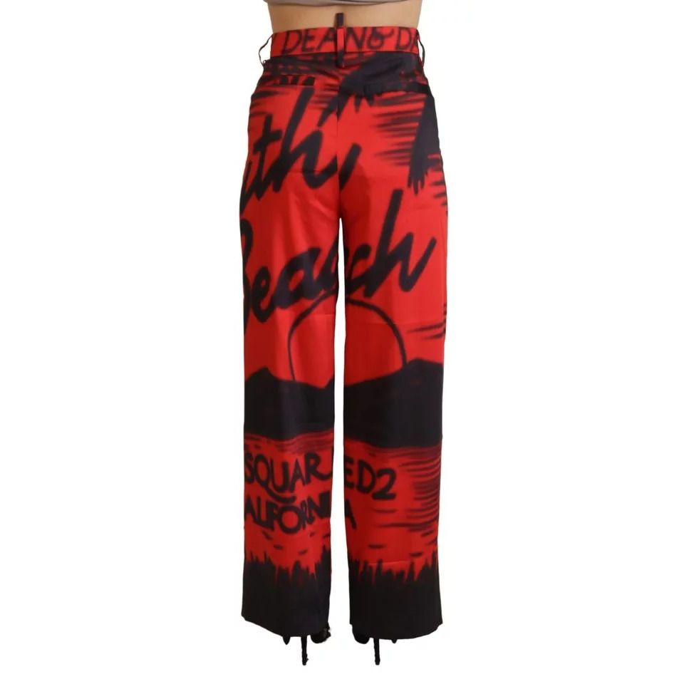Dsquared² Red Printed High Waist Straight Pants