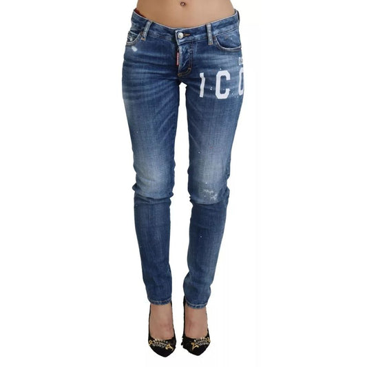بنطلون جينز جينيفر من Dsquared² Blue Icon بخصر منخفض وقصة ضيقة