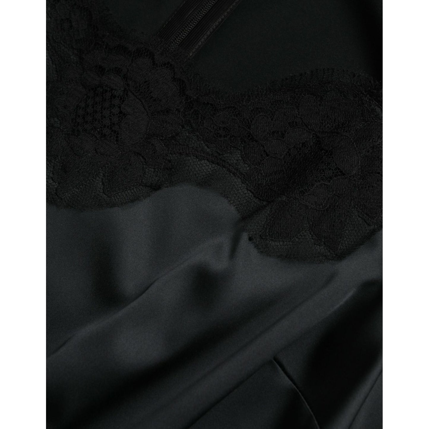 Dolce & Gabbana Black Polyester Lace Trim Sheath Midi Dress