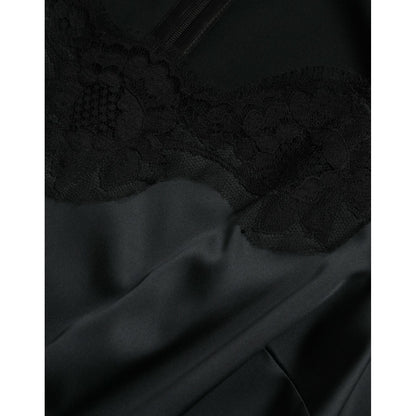 Dolce & Gabbana Black Polyester Lace Trim Sheath Midi Dress