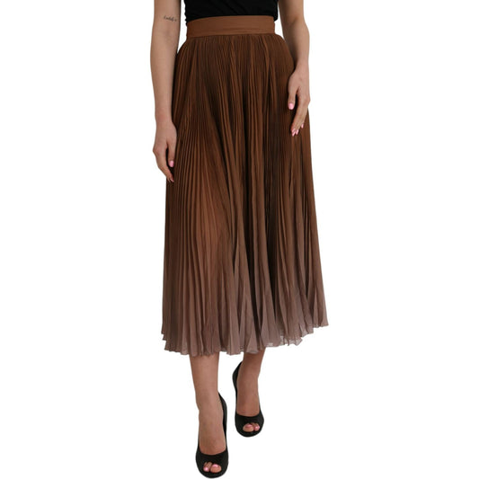 Dolce & Gabbana Brown Polyester Pleated High Waist Midi Skirt SKI1996-40