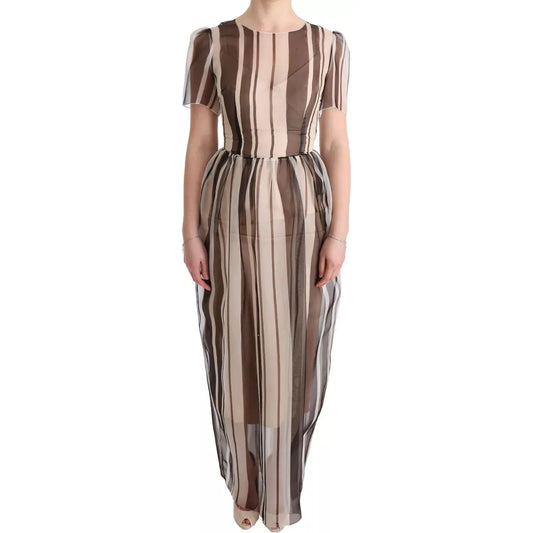 Dolce & Gabbana Beige Brown Striped Silk Sheath Dress SIG60600-40