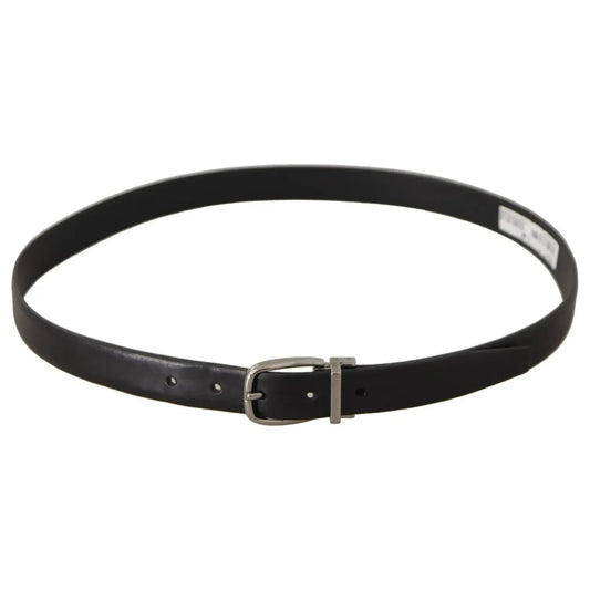 Dolce & Gabbana Black Classic Leather Silver Tone Metal Buckle Belt BEL8630-90