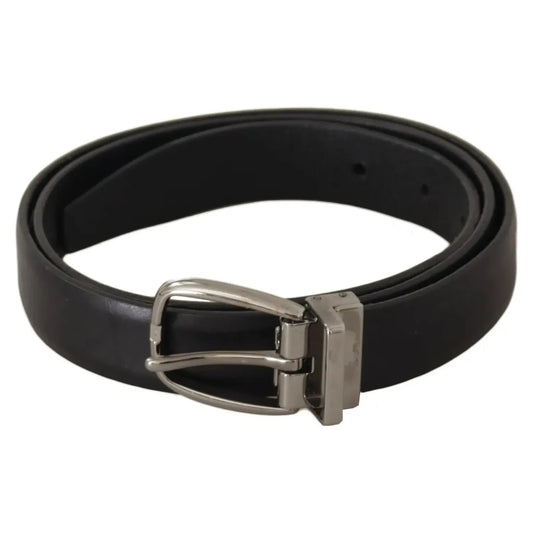 Dolce & Gabbana Black Classic Leather Silver Tone Metal Buckle Belt BEL8630-90