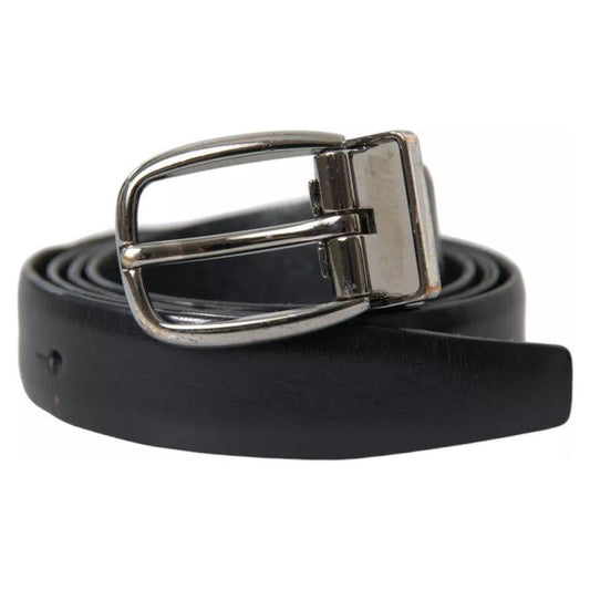 Dolce & Gabbana Black Leather Silver Metal Buckle Men Belt BEL9120-90