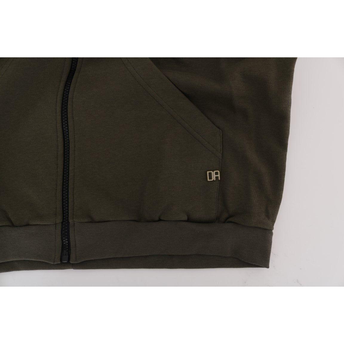 Daniele Alessandrini Green Full Zipper Hodded Cotton Sweater