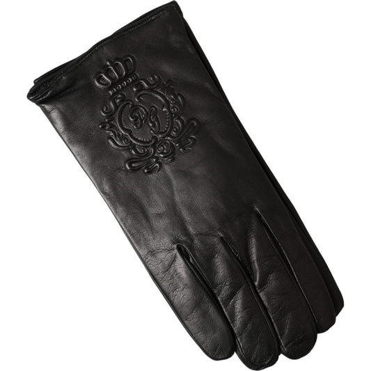 Dolce & Gabbana Black Leather Embossed Logo Short Hands Gloves LB30150-10.5