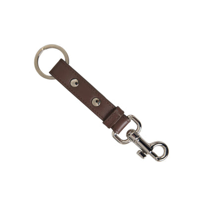 Dolce & Gabbana Brown Plain Leather Silver Brass Keyring Holder Keychain