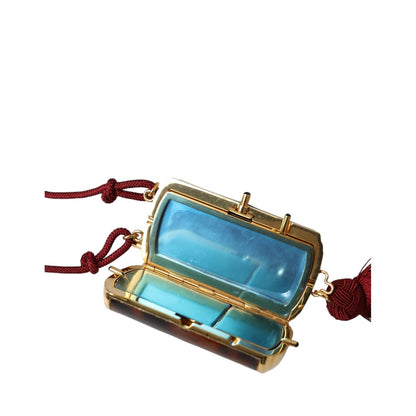 Dolce & Gabbana Brown Leopard Mini Mirror Tassel Make Up Holder Bag