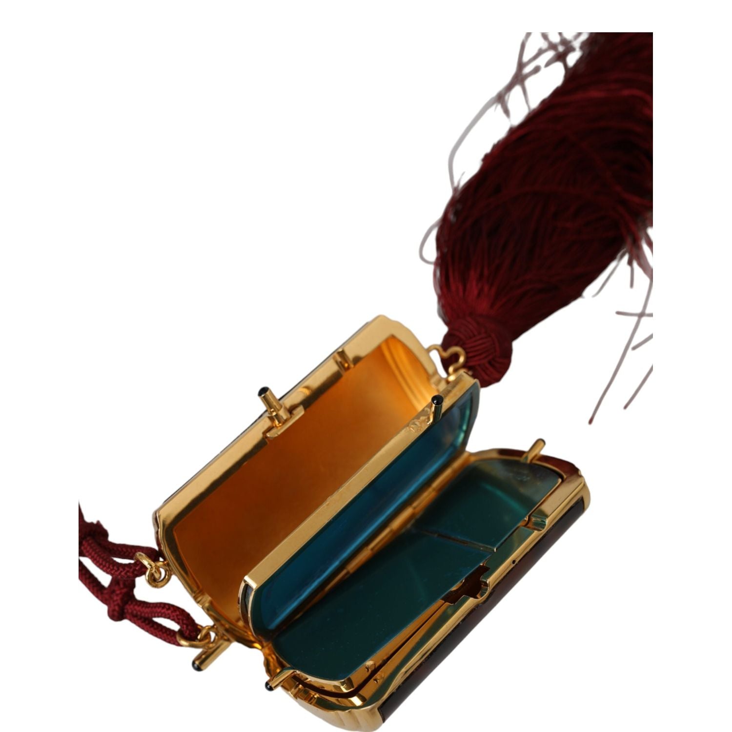 Dolce & Gabbana Brown Leopard Mini Mirror Tassel Make Up Holder Bag