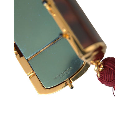 Dolce & Gabbana Brown Leopard Mini Mirror Tassel Make Up Holder Bag