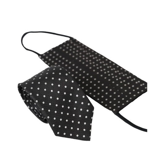 Dolce & Gabbana Black White Polka Dots 100% Silk Necktie Face Mask