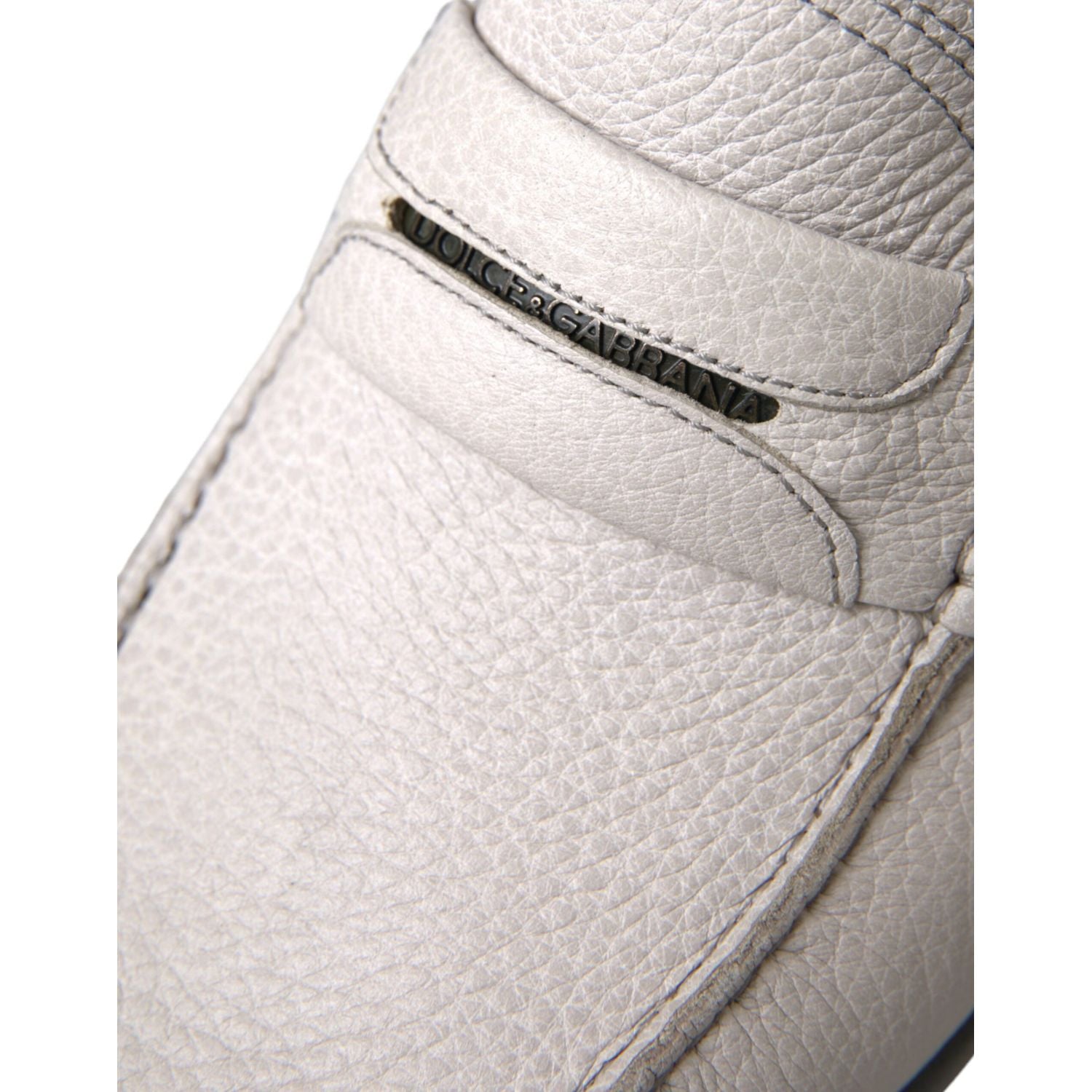 Dolce & Gabbana White Gray Leather Slip Mocassin Shoes Loafer