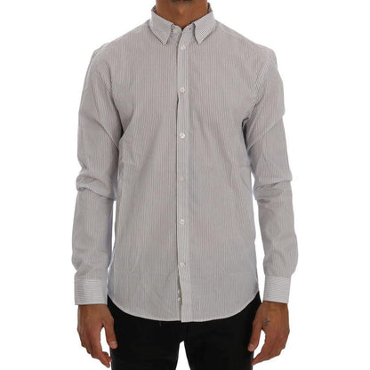 Frankie Morello White Blue Striped Casual Cotton Regular Fit Shirt
