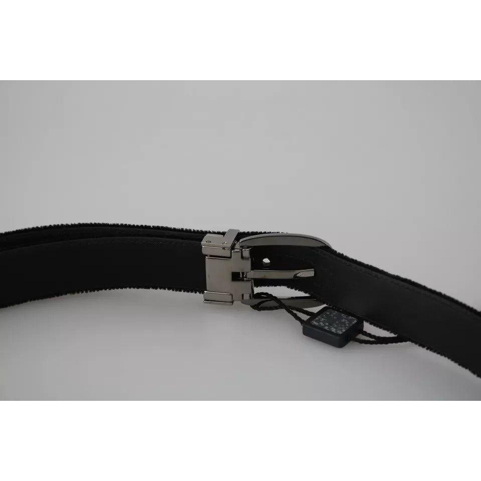 Dolce & Gabbana Black Velvet Silver Tone Metal Buckle Men Belt BEL60881-115