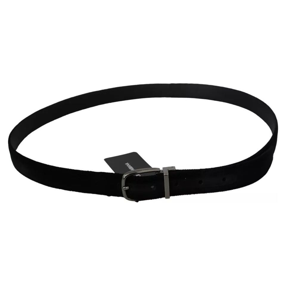Dolce & Gabbana Black Velvet Silver Tone Metal Buckle Men Belt BEL60881-115