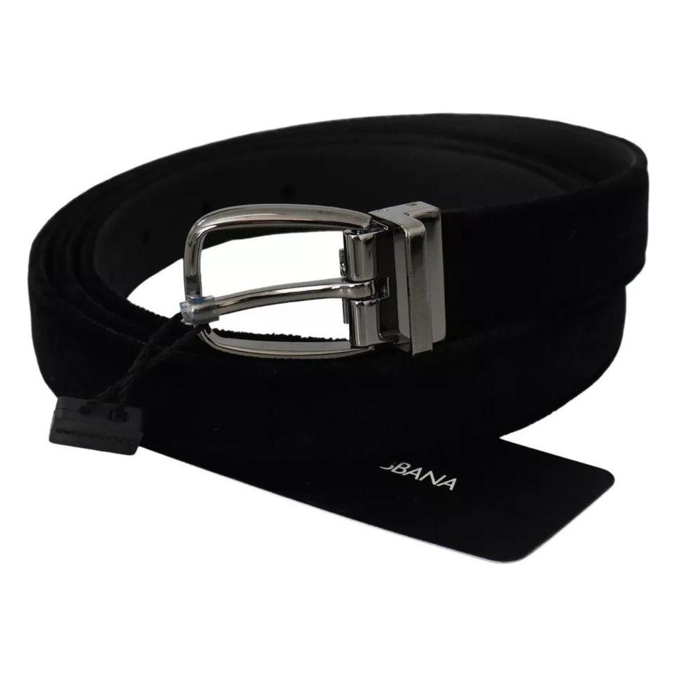 Dolce & Gabbana Black Velvet Silver Tone Metal Buckle Men Belt BEL60881-115