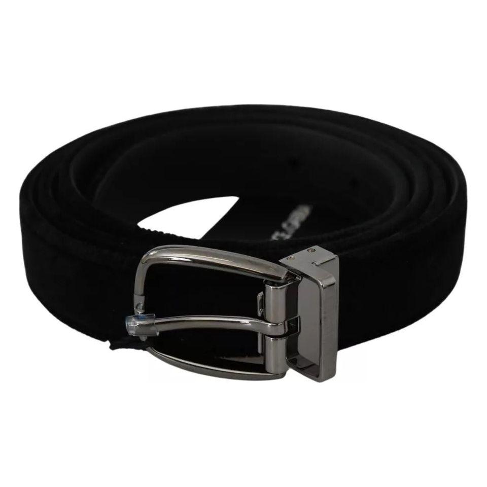 Dolce & Gabbana Black Velvet Silver Tone Metal Buckle Men Belt BEL60881-115