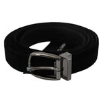 Dolce & Gabbana Black Velvet Silver Tone Metal Buckle Men Belt BEL60881-115