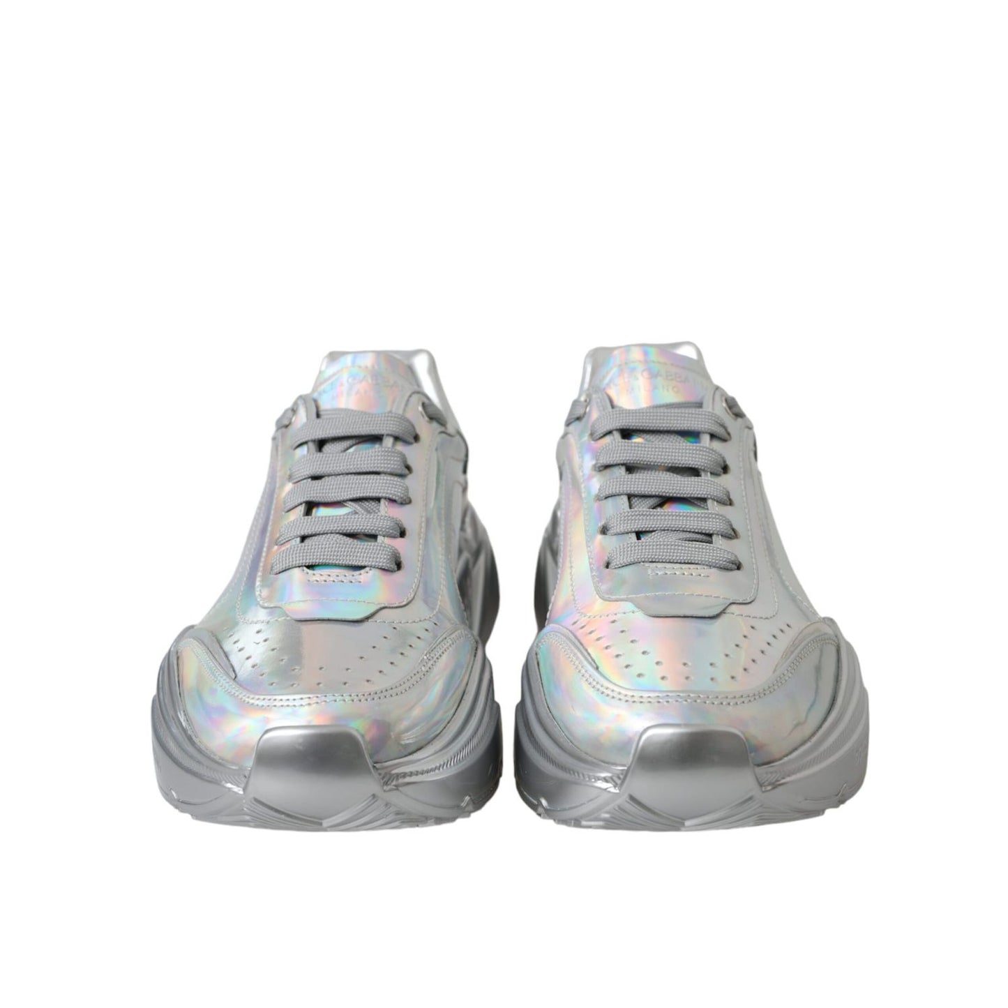 Dolce & Gabbana Silver Iridescent DAYMASTER Leather Sneakers Shoes