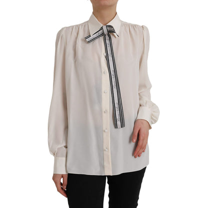 Dolce & Gabbana Off White Long Sleeve Button Down Blouse Top