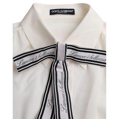 Dolce & Gabbana Off White Long Sleeve Button Down Blouse Top