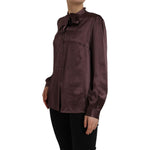 Dolce & Gabbana Brown Ascot Collar Long Sleeve Top Blouse Dolce & Gabbana Dark Slate Gray