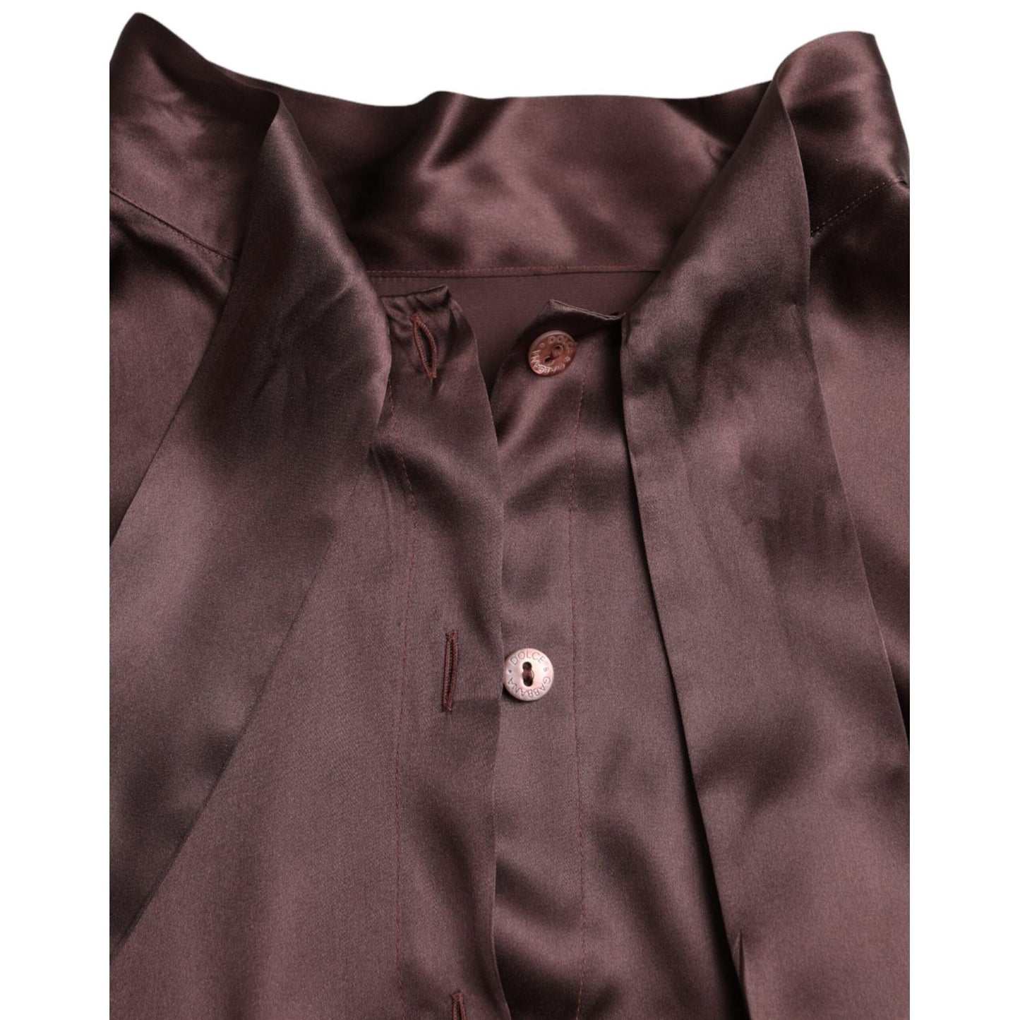 Dolce & Gabbana Brown Ascot Collar Long Sleeve Top Blouse