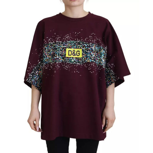 تي شيرت قطني بياقة دائرية وطبعة D&amp;G من Dolce &amp; Gabbana Bordeaux