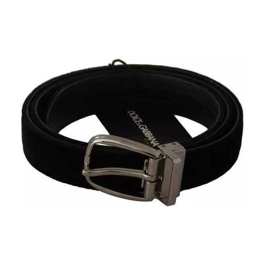 Dolce & Gabbana Black Velvet Silver Tone Metal Buckle Belt BEL8647-85