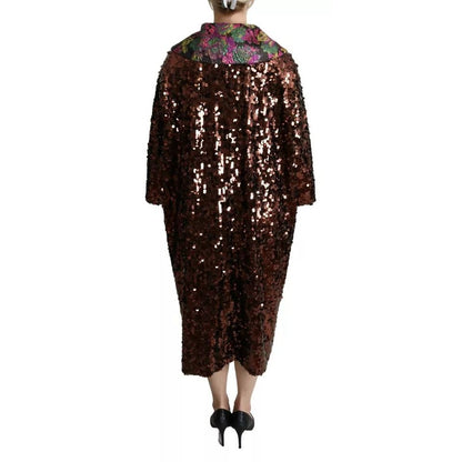 Dolce & Gabbana Multicolor Sequined Long Coat Jaquard Jacket