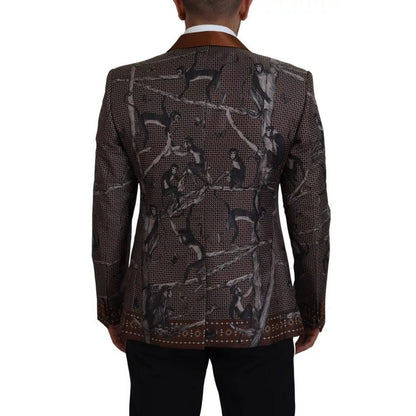 Dolce & Gabbana Bronze Monkey Print Silk Slim Jacket Blazer