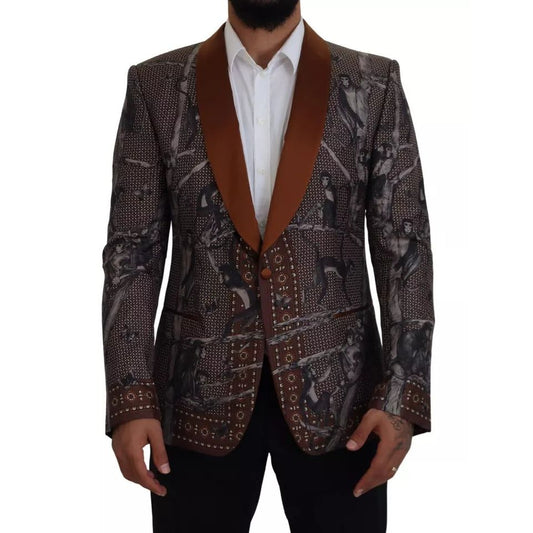 Dolce & Gabbana Bronze Monkey Print Silk Slim Jacket Blazer