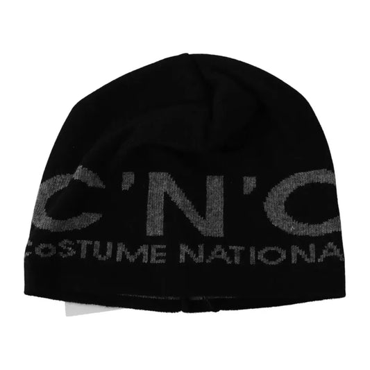 Costume National Black Wool Blend Branded Beanie Hat HAT20136