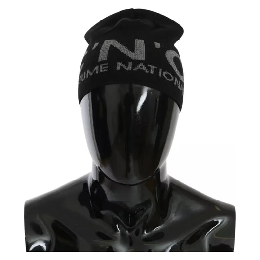 Costume National Black Wool Blend Branded Beanie Hat HAT20136