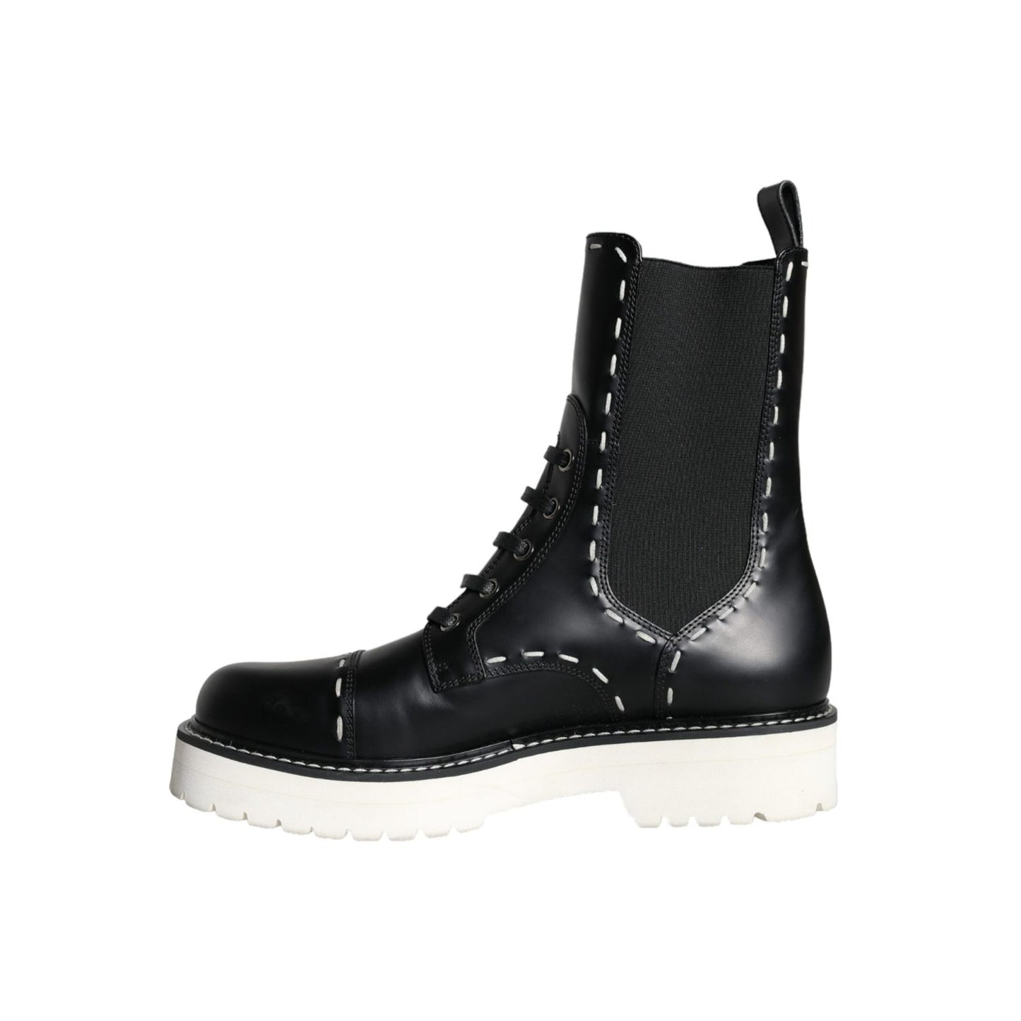 Dolce & Gabbana Black Leather Combat Mid Calf Boots Shoes