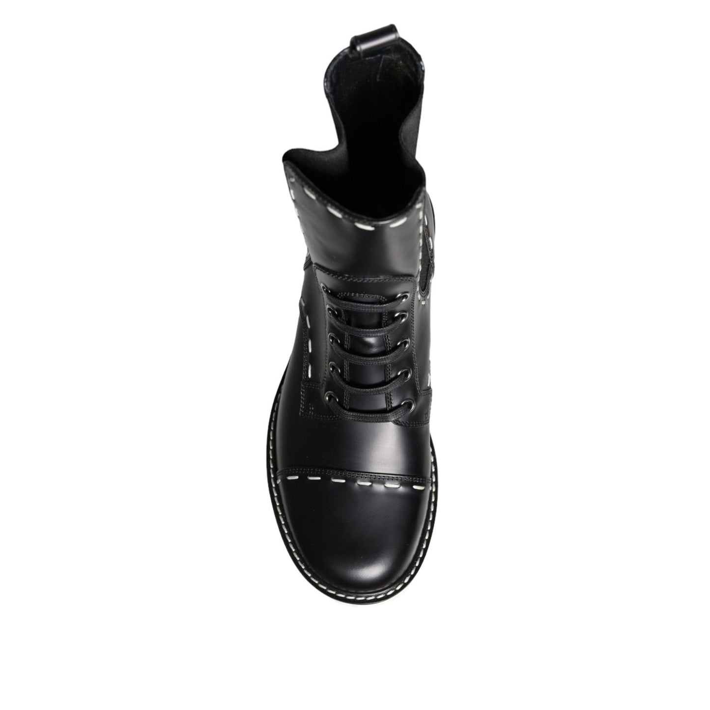 Dolce & Gabbana Black Leather Combat Mid Calf Boots Shoes