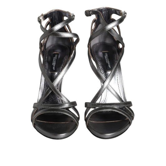 Dolce & Gabbana Silver Keira Leather Heels Sandals Shoes