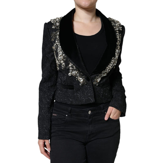 Dolce & Gabbana Black Jacquard Crystal Floral Jacket Blazer1728,67345645728,Black,Blazers - Suits & Blazers - Clothing,Cloaks - Jackets & Coats - Clothing,Clothing,Dolce & Gabbana,IT44 | L,Jackets & Coats - Clothing,Jackets & Coats - Women - Clothing,Mate