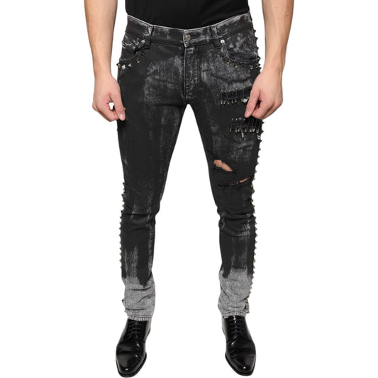 Dolce & Gabbana Black Embellished Cotton Skinny Denim Jeans