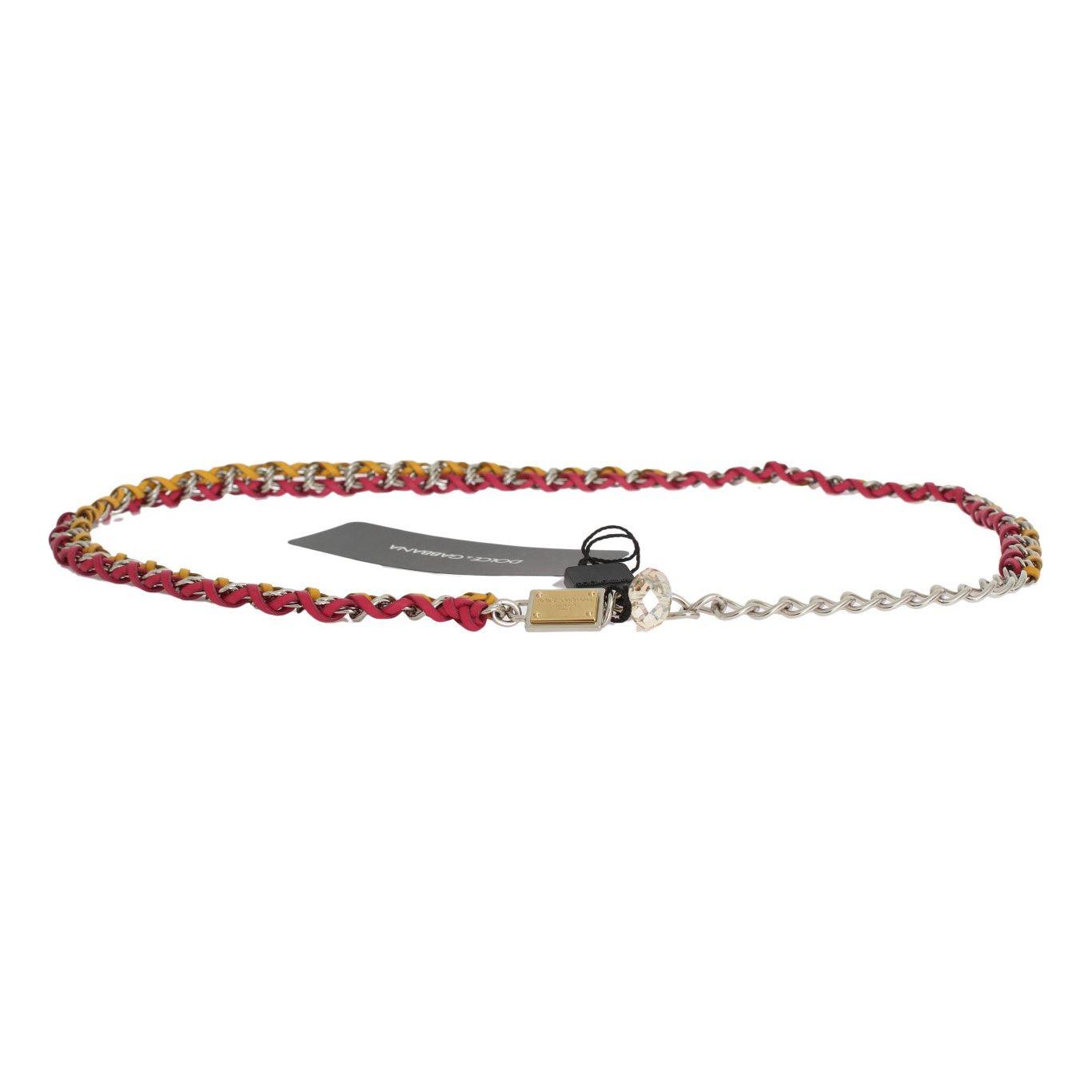 Dolce & Gabbana Red Yellow Leather Crystal Belt