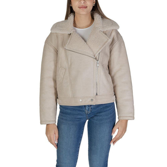 Vila Clothes Beige Artificial Leather Jackets & Coat VI-15725802507-IT38|XS
