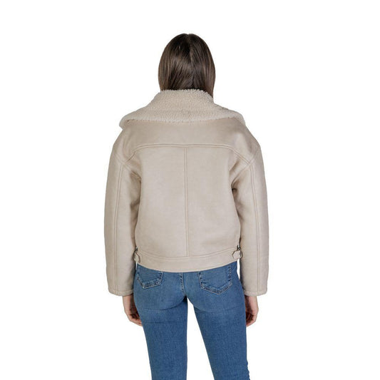 Vila Clothes Beige Artificial Leather Jackets & Coat VI-15725802507-IT38|XS
