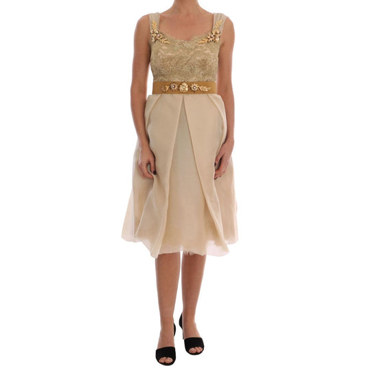 Dolce & Gabbana Gold Silk Crystal Embellished Dress