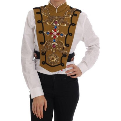 Dolce & Gabbana Yellow Crystal Cross Vest Jacket